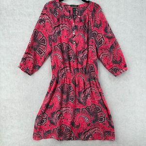 Lauren Ralph Lauren Dress Sz 8 Pink Multicolor Paisley Smocked Waist‎ Button Up